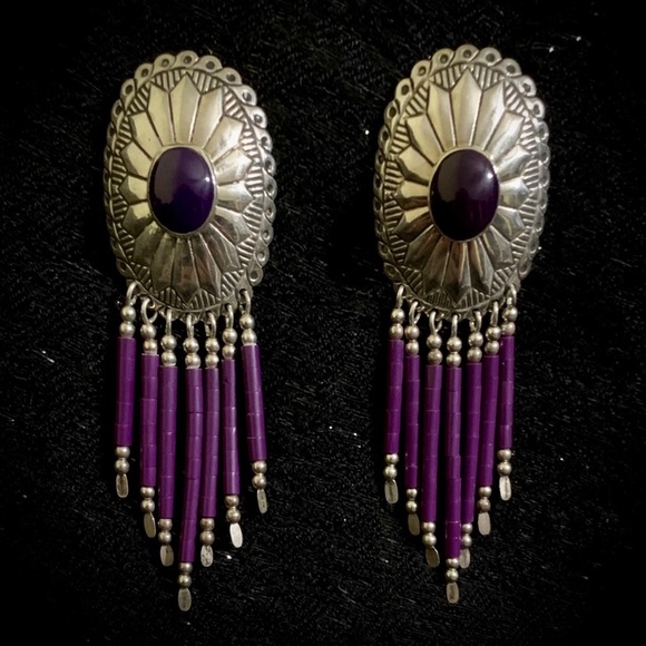 Vintage Jewelry - Vintage Hopi Purple Sugilite Concho earrings